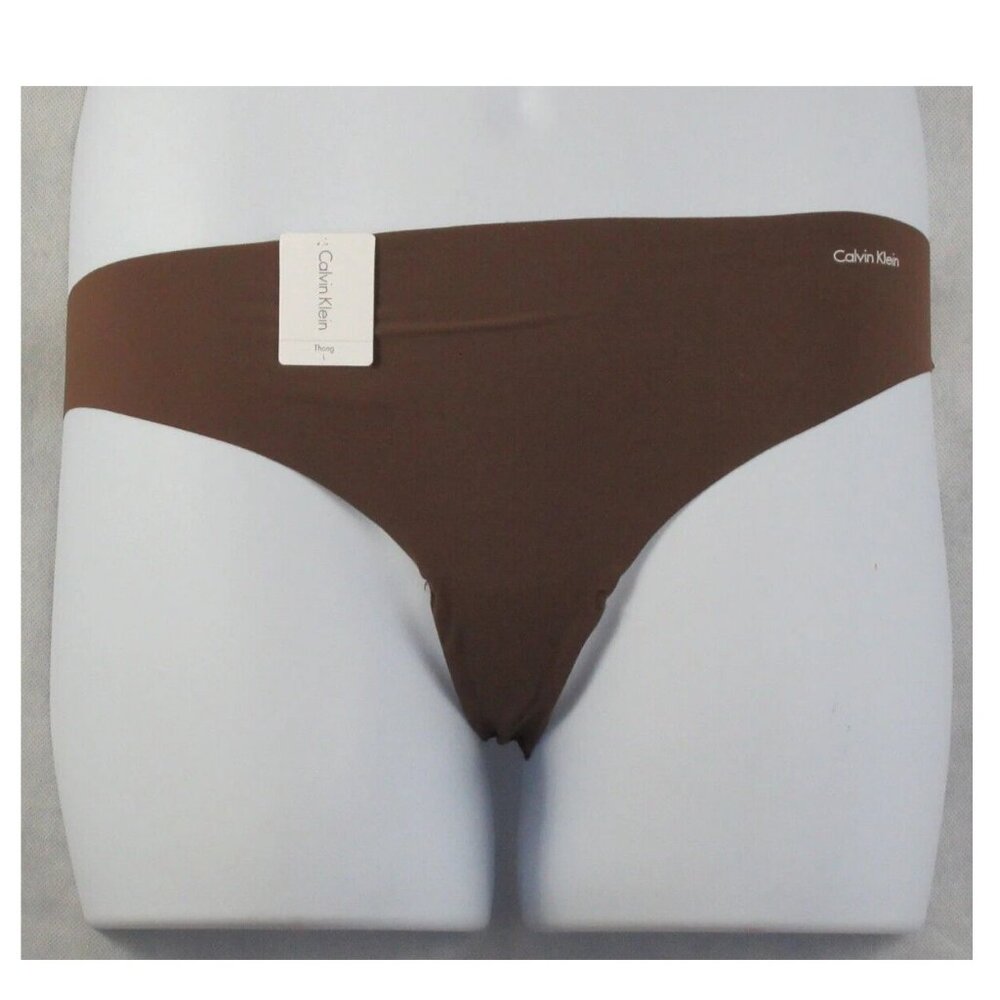 Calvin Klein Women's Invisibles Thong Panty Underwear, Chestnut Brown, Large